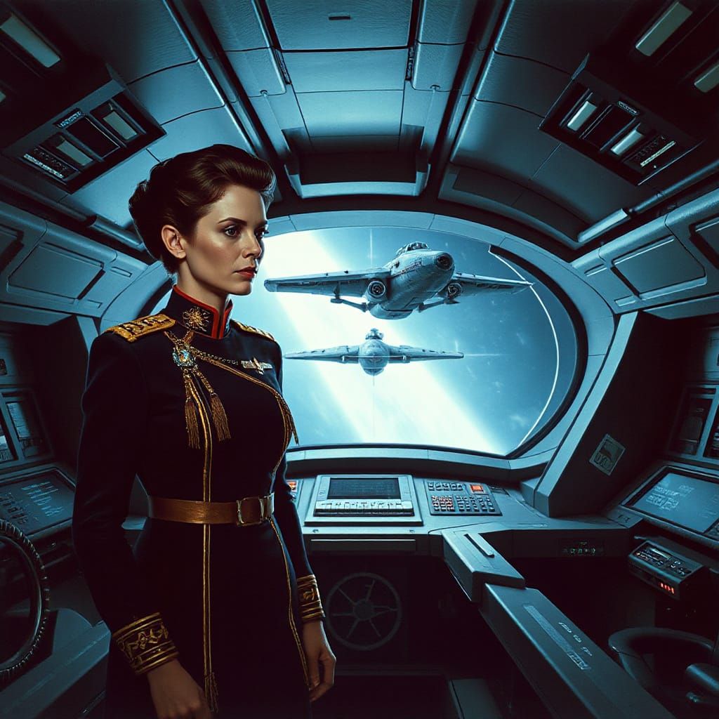 Supreme Commander Servalan on Federation Pursuit Ship Bridge