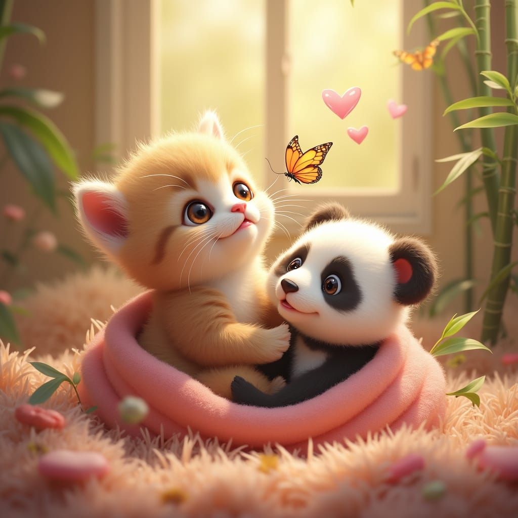 Surreal Ultra-Cute Scene with Whimsical Creatures and Dreamy...