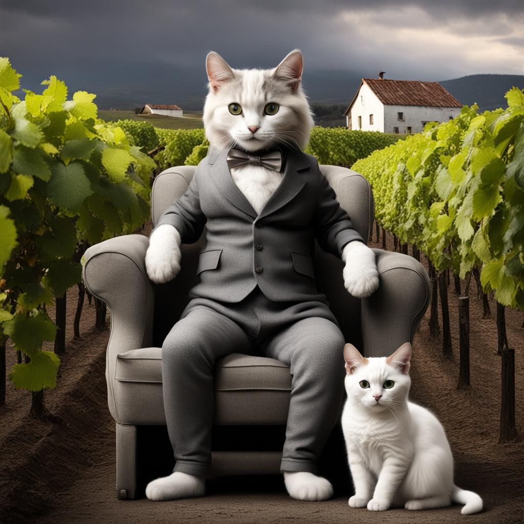 Cats in Vineyard: Digital Art