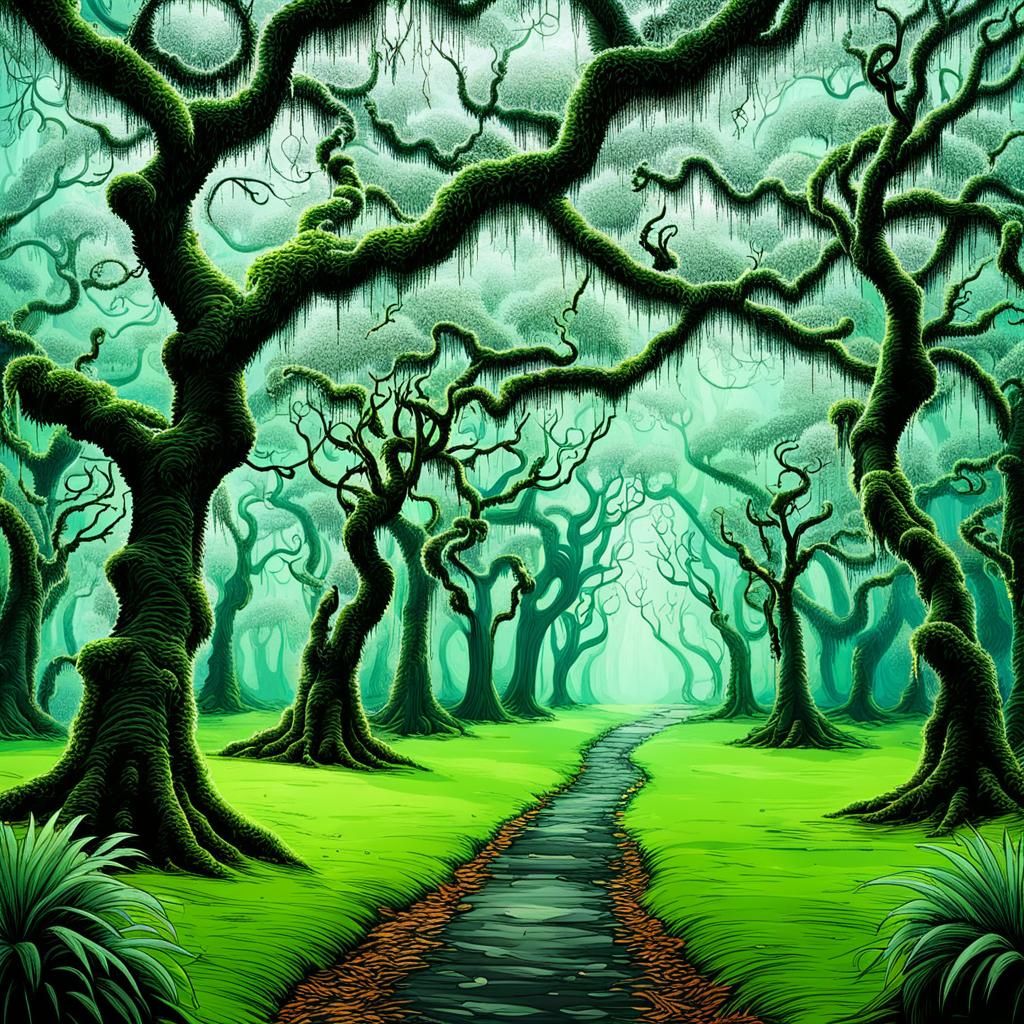 Enchanted Forest with Fairies and Spanish Moss