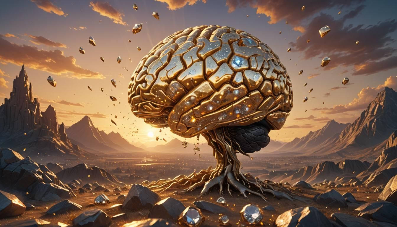 Golden Diamond Brain Glowing at Sunset