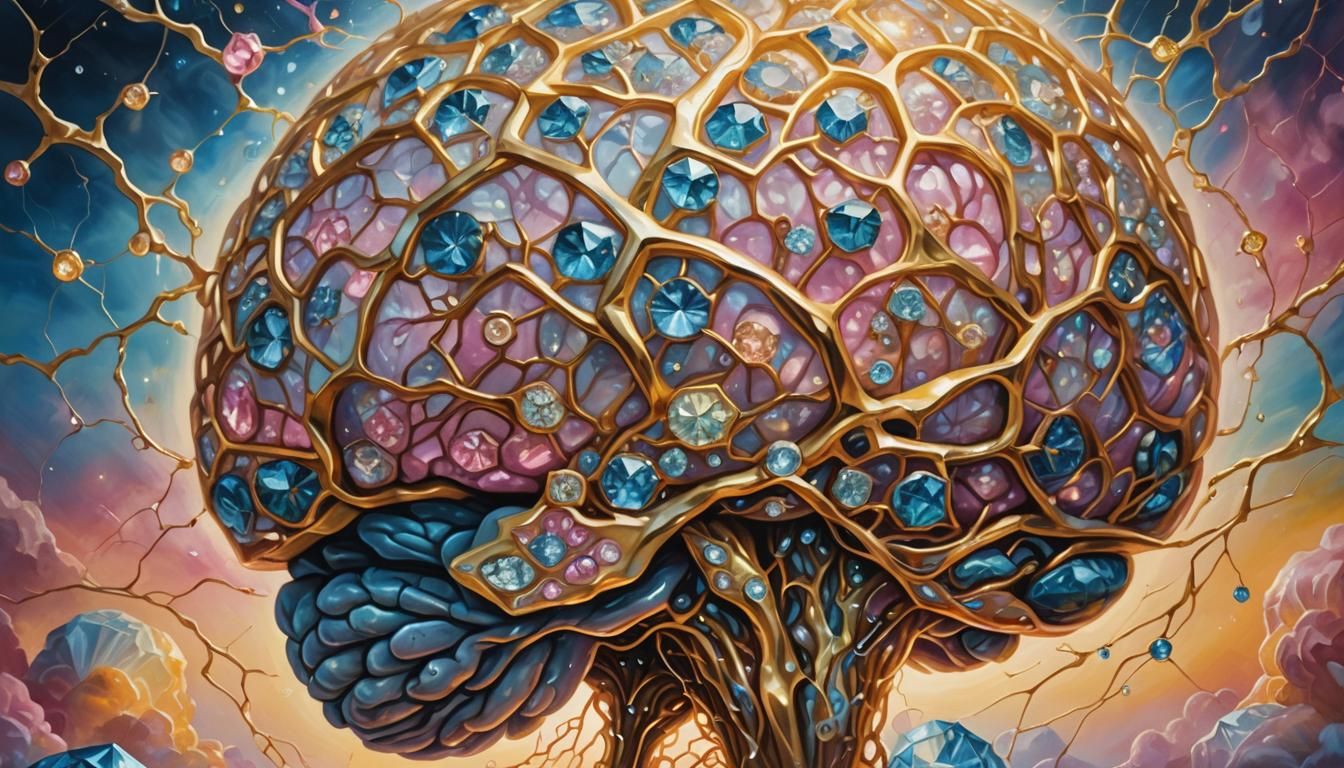 Golden Diamond Brain in Surrealist Style