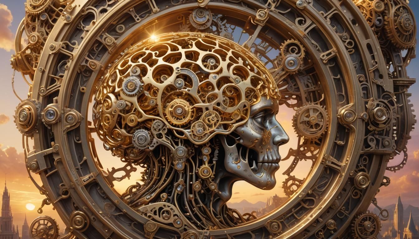 Golden Diamond Brain in Ethereal Sunset Aura