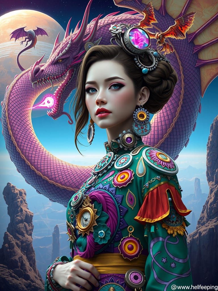 hyperrealistic portrait of a beautiful woman wearing intrica...