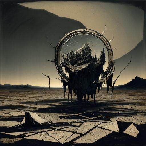 Surreal Figure in Desolate Landscape