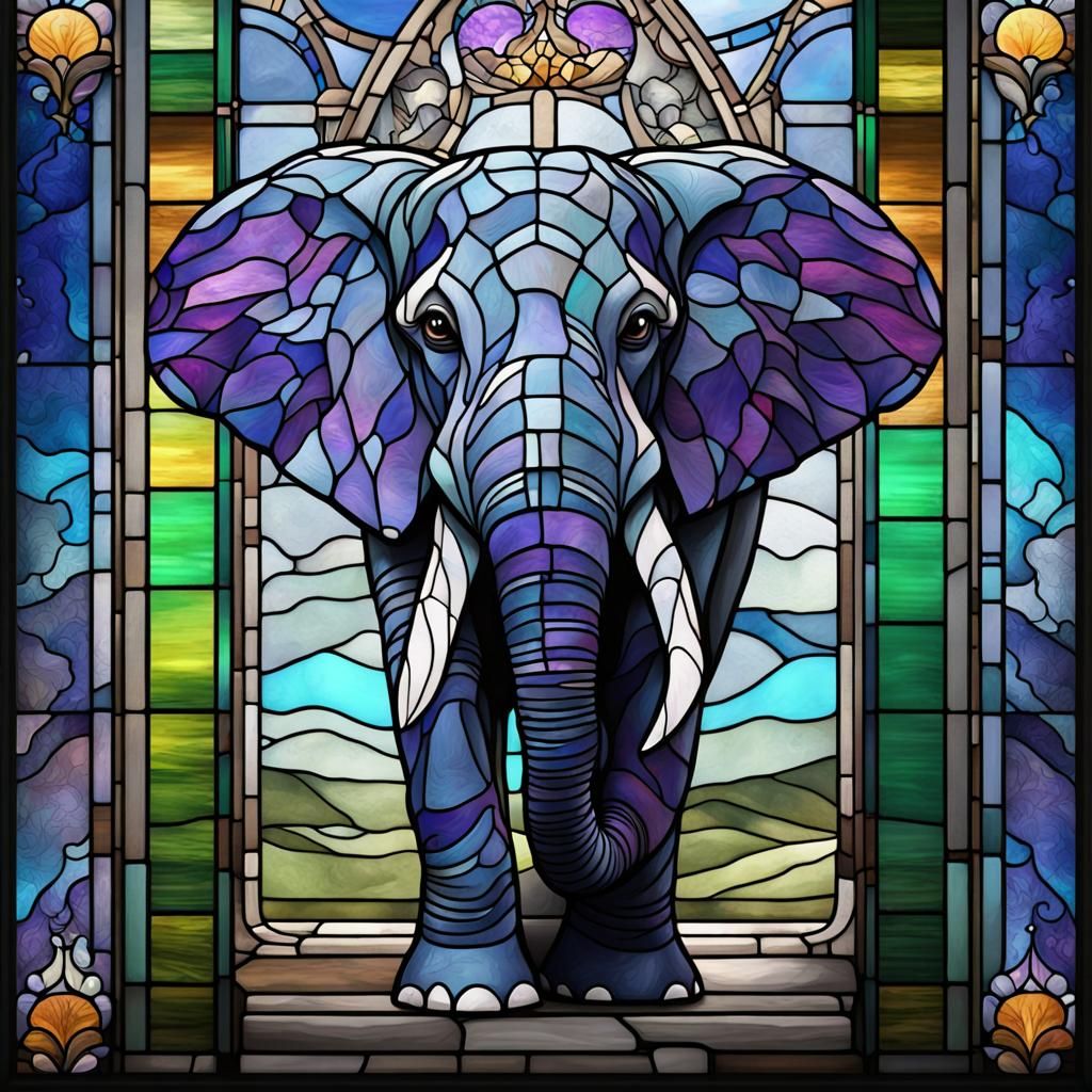 Stained Glass Elephant Art: Detailed Matte Painting