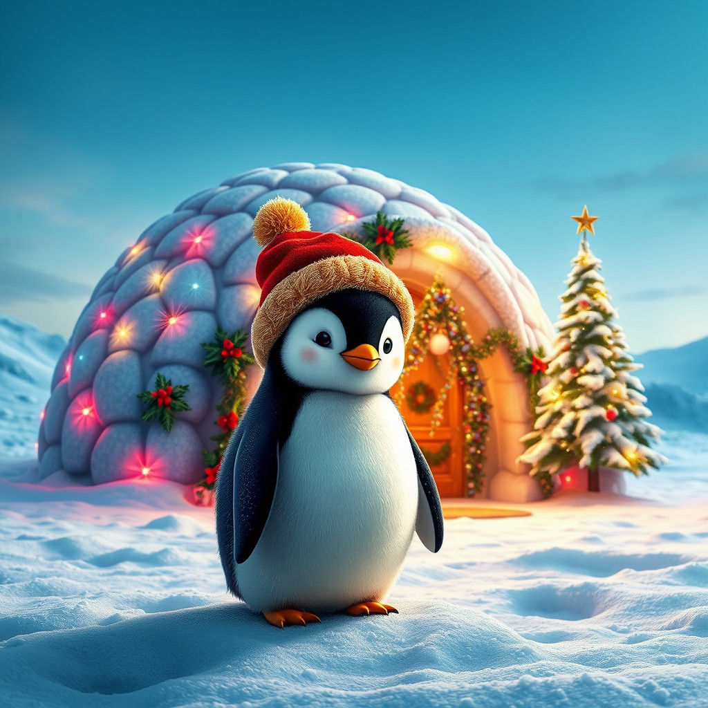 Penguin Christmas in Antarctica, Fantasy Concept Art