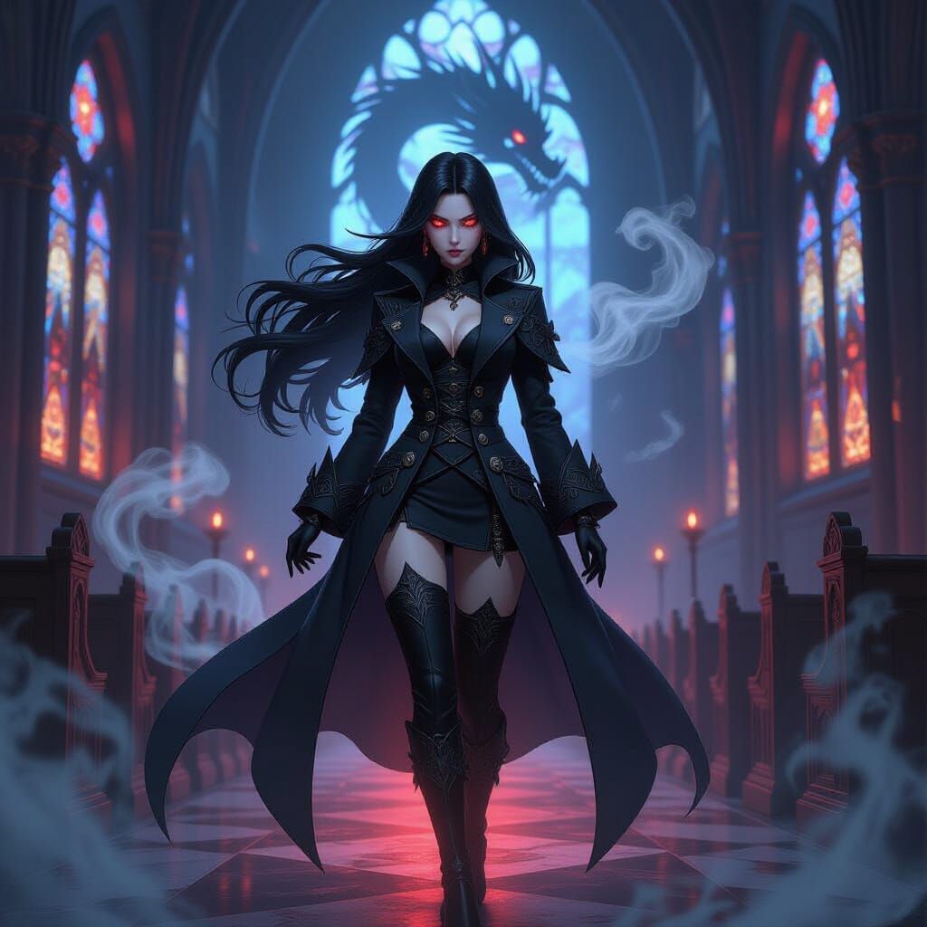 Gothic Anime Sorceress in Dragon Scale Coat