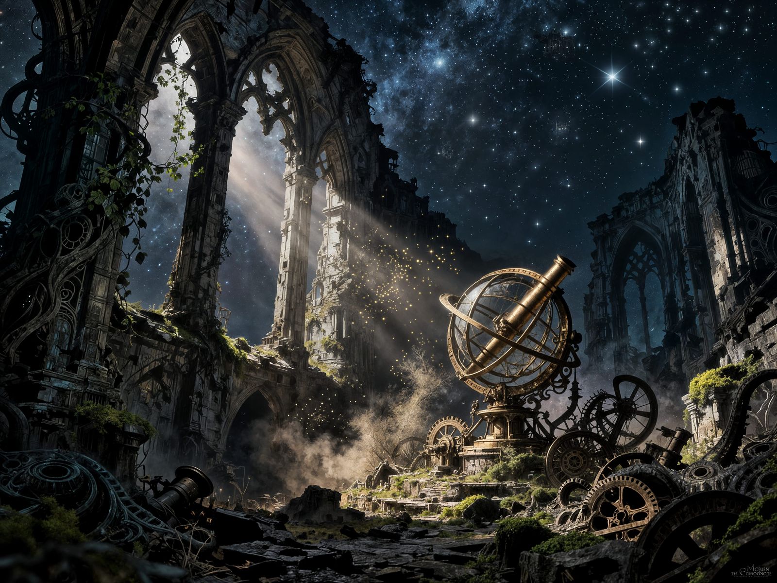 Ancient Observatory Ruins Under Starlit Night Sky