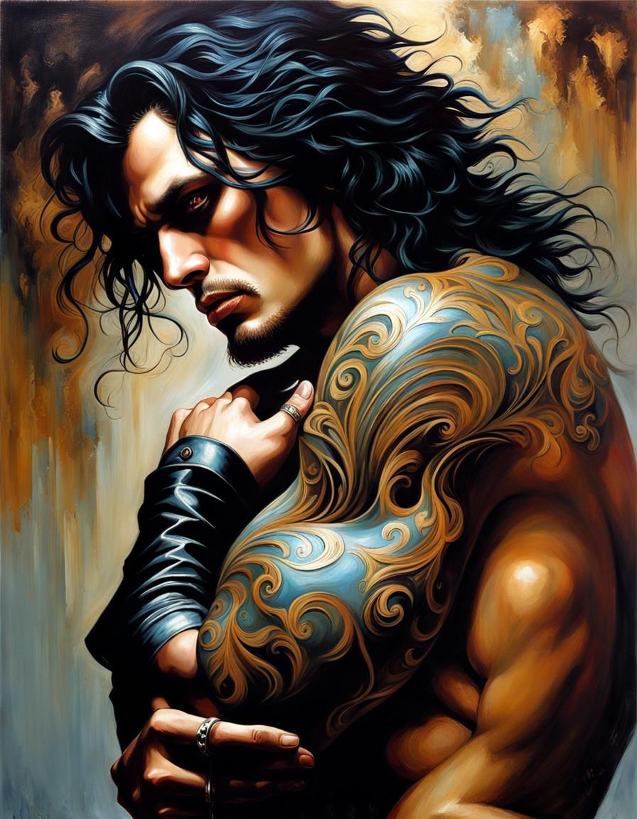 Melancholic Gothic Man in Impasto Style