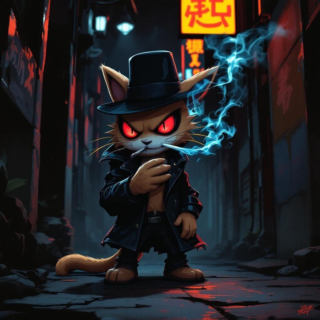 Meowth Chain Smoker in Film Noir Style