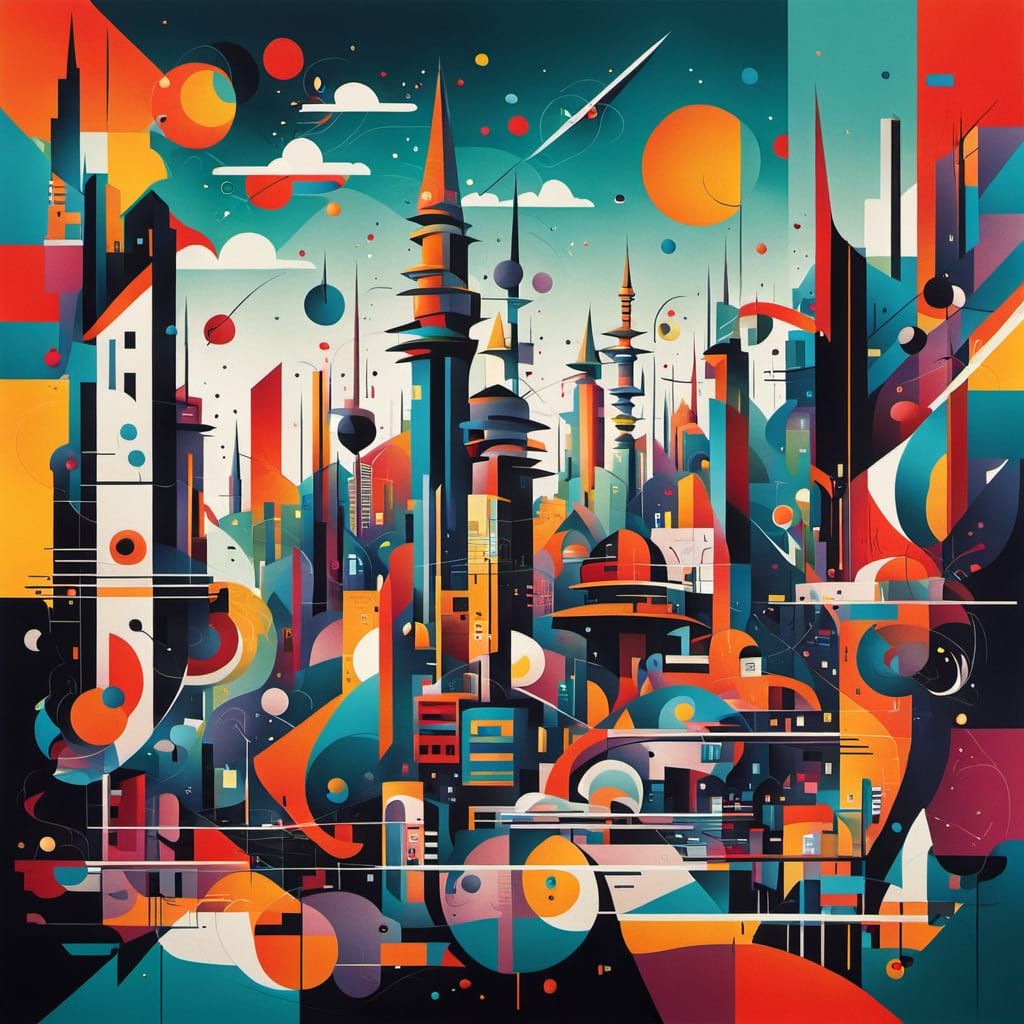 Surreal Futuristic Cityscape in Kandinsky Style