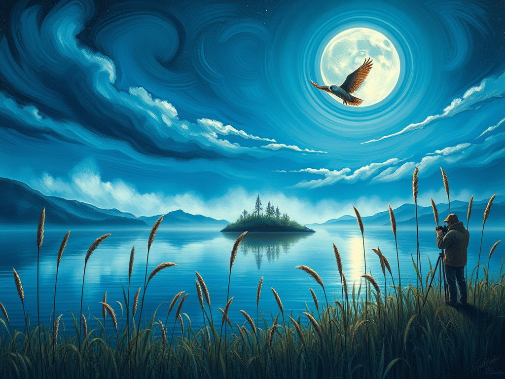 Mystical Moonlit Island: Impressionist Oil Painting