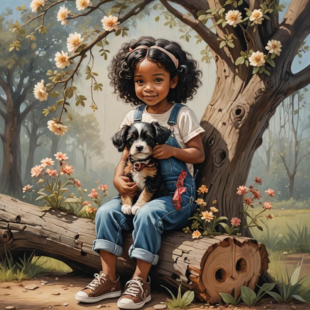 Girl with Puppy: Intricately Detailed Chalk Art