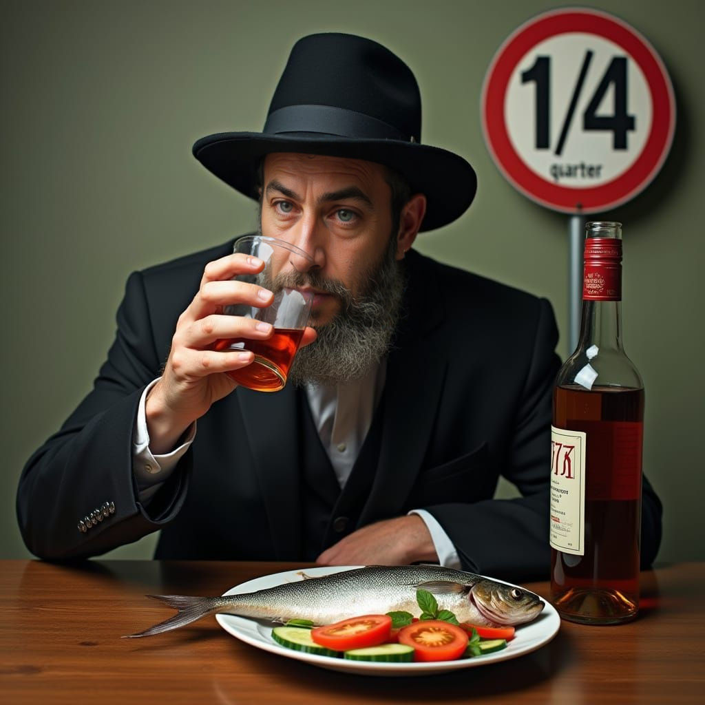 Gur Hasid Drinking Brandy with Herring