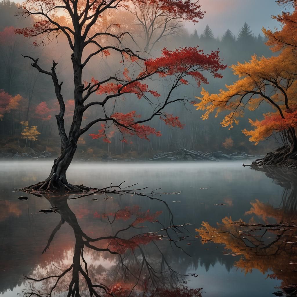 Autumn Lake Reflection in Golden Light