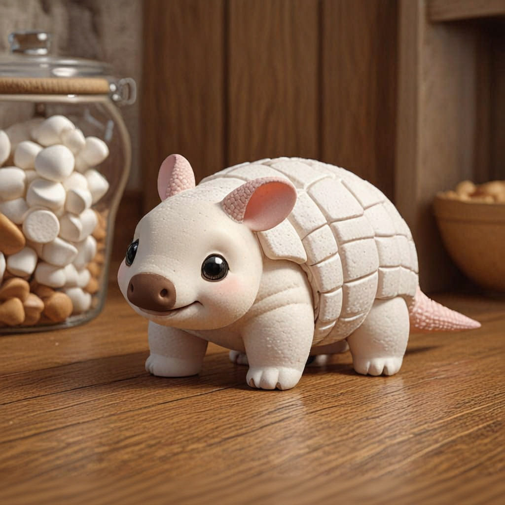 Adorable Marshmallow Armadillo in Home Pantry, CGI Cartoon