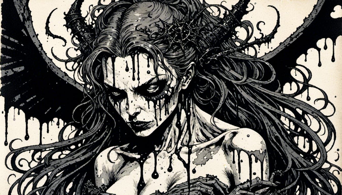 Vintage Comic Book Drawing: Decaying Fallen Angels