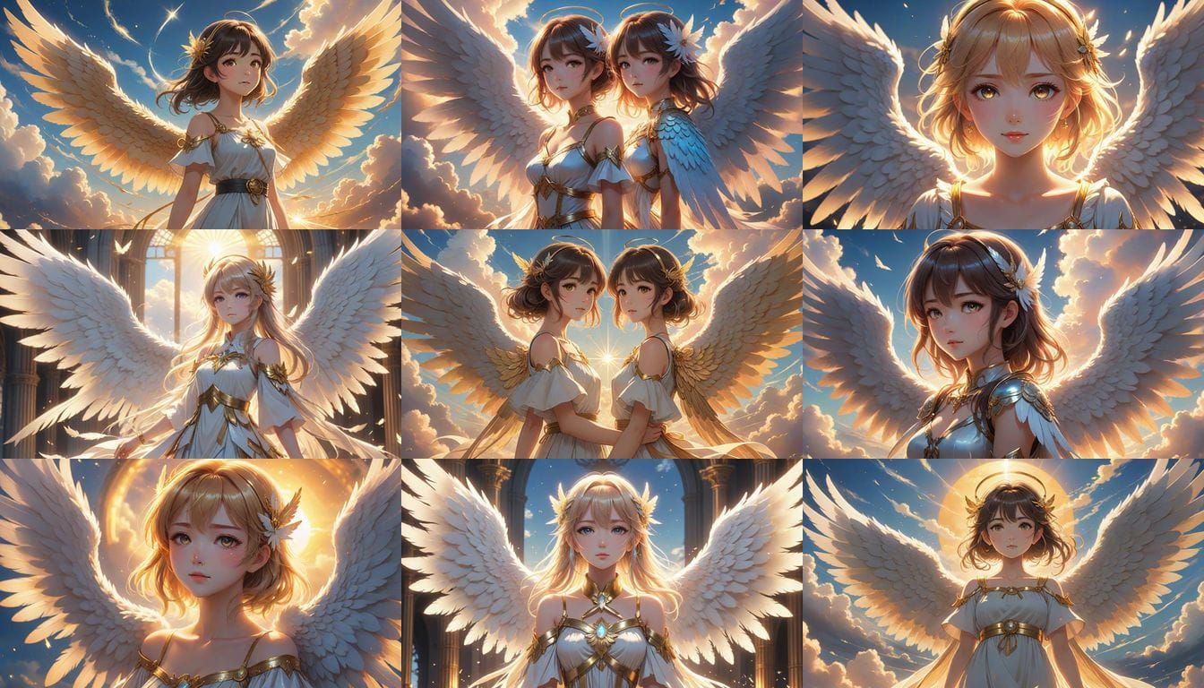 Angelic Anime Girl With Glowing Wings in Heaven