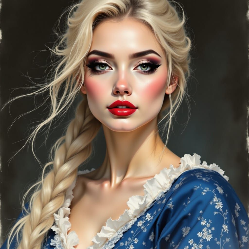 Elegant Norse Goddess Portrait in Oil Painting Style