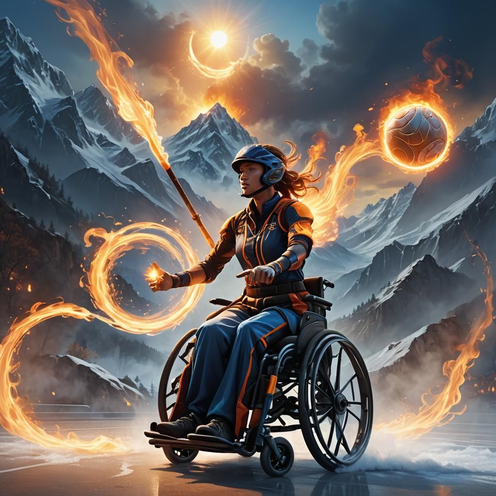 Paralympic Athlete Batting: Fire and Ice Fantasy Art