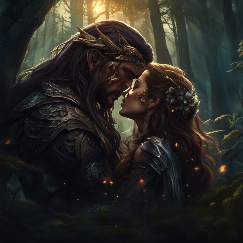 Sagittarius Centaur Kiss in Fantasy Forest