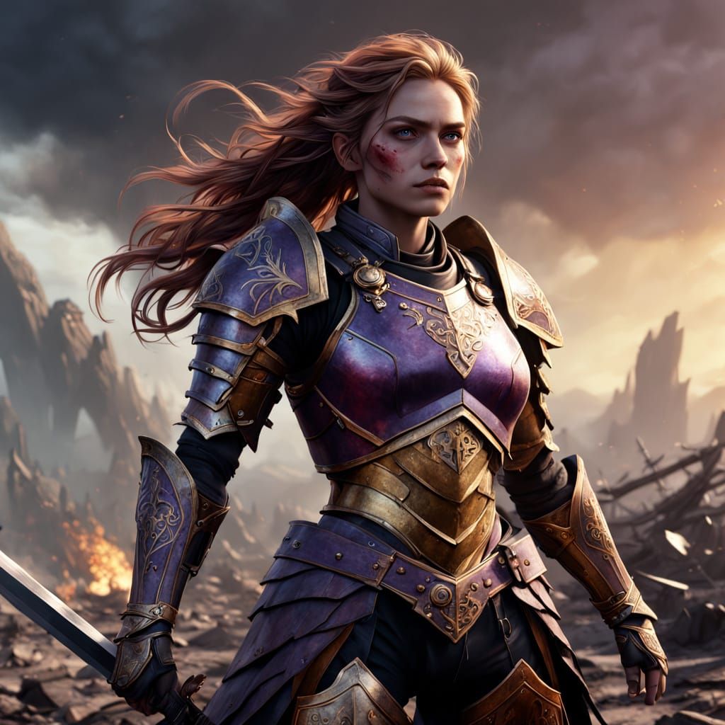 Proud Warrior on Grim Battlefield at Dusk