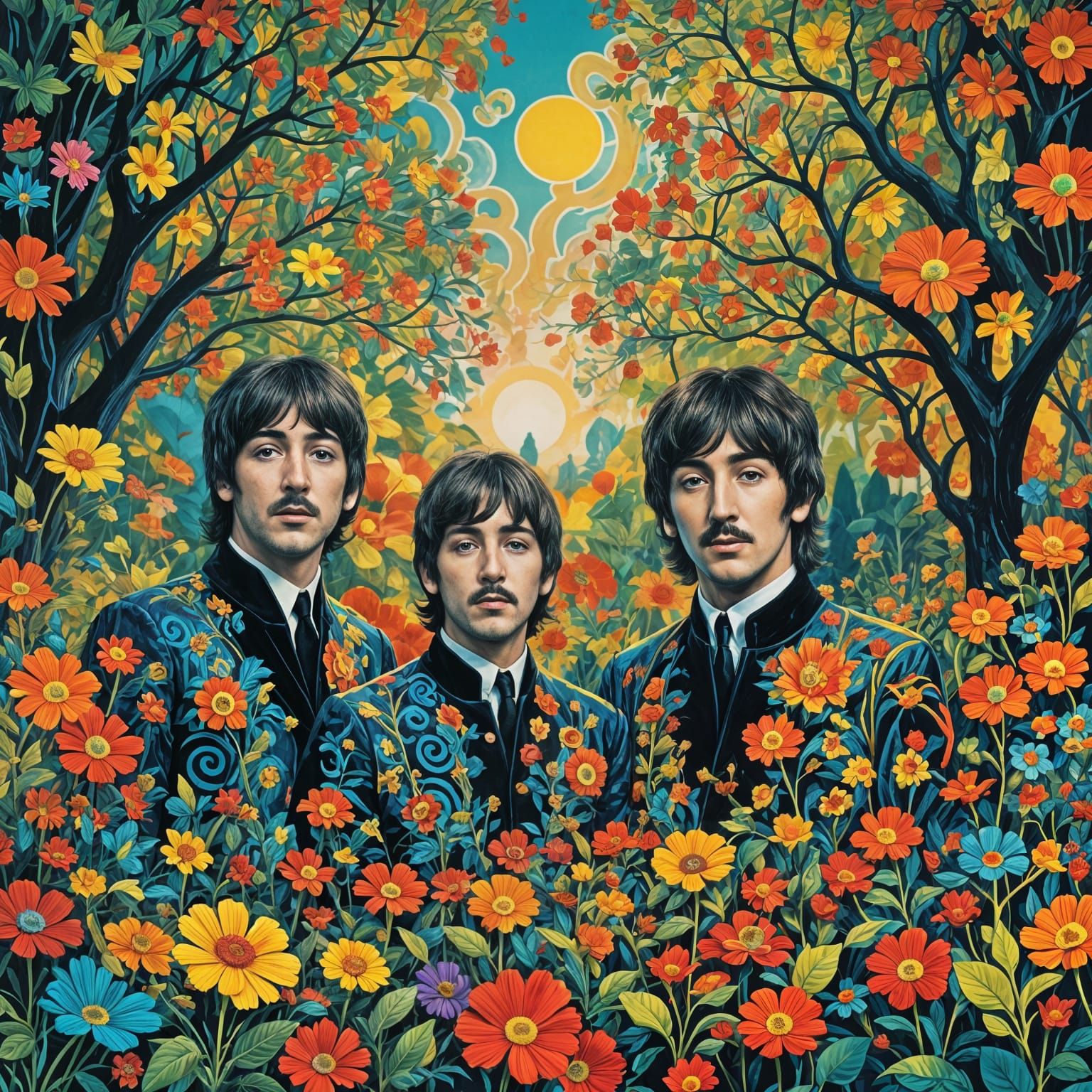 Colorful Beatles Album Cover Art: Detailed Matte Painting