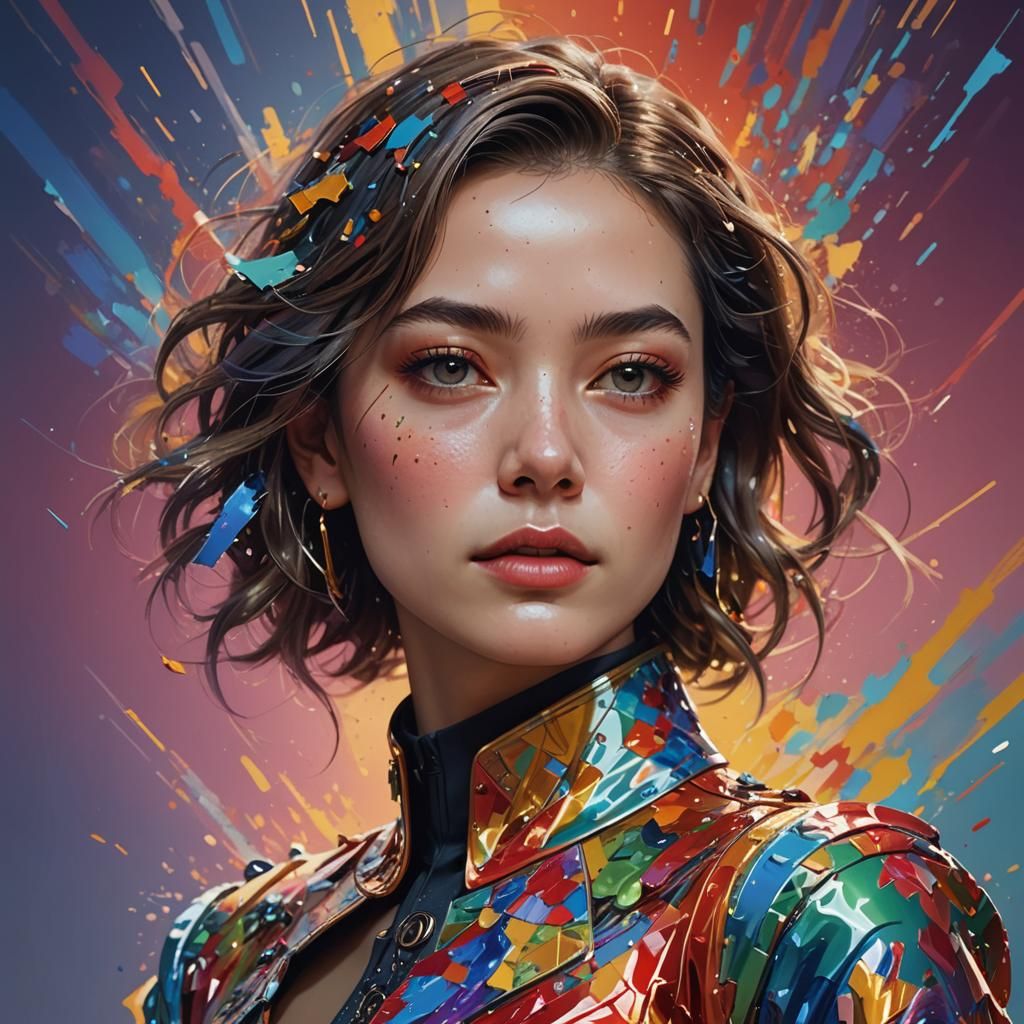 Hyperrealistic AI Woman in Detailed Splash Art