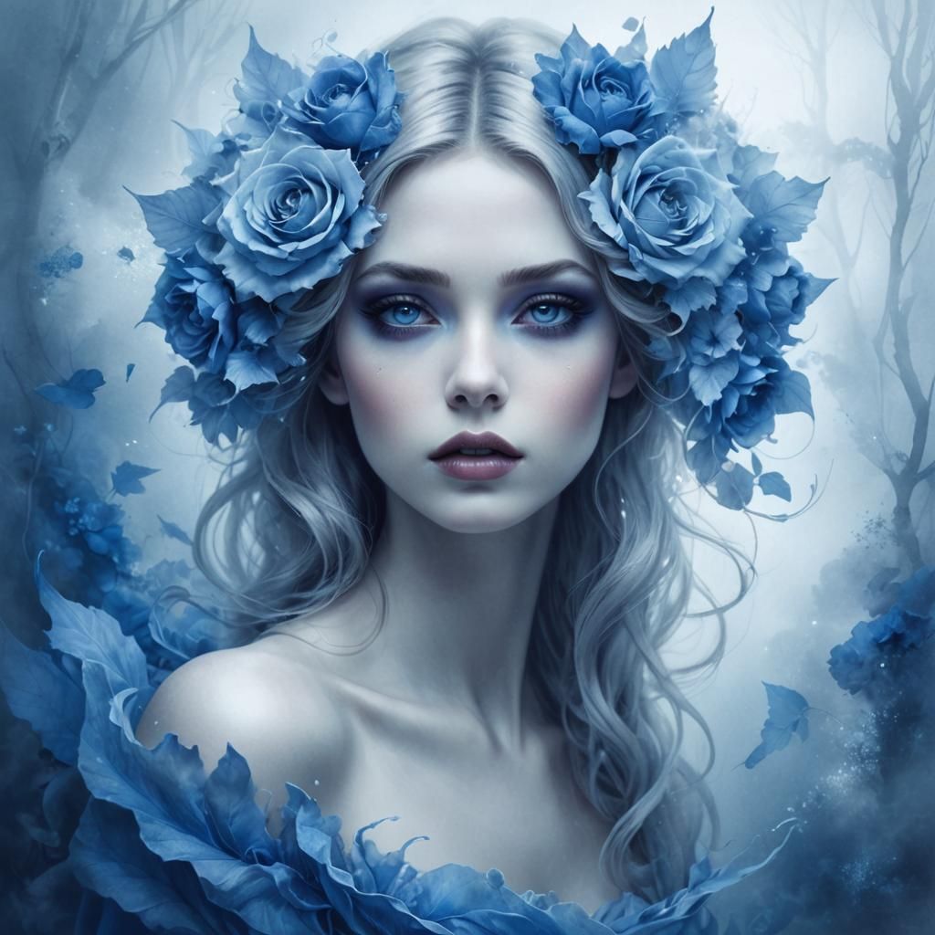 Monochrome Blue Portrait in Digital Illustration Style