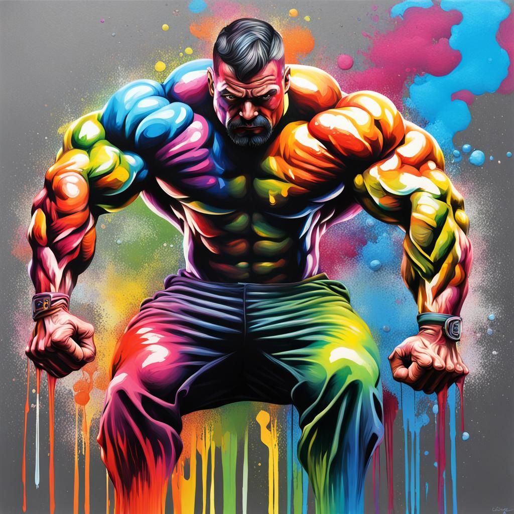 Rainbow Muscle Men in Graffiti Art Style