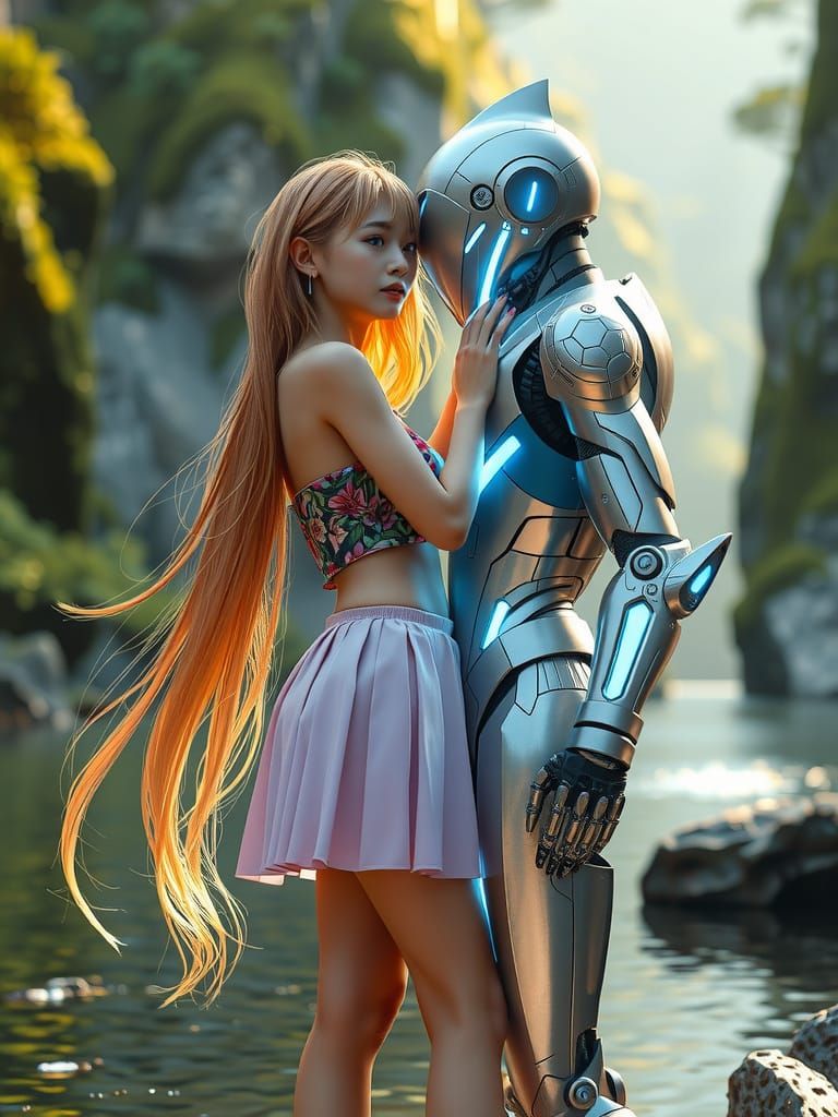 Surreal Futuristic Romance in Vibrant Anime Style