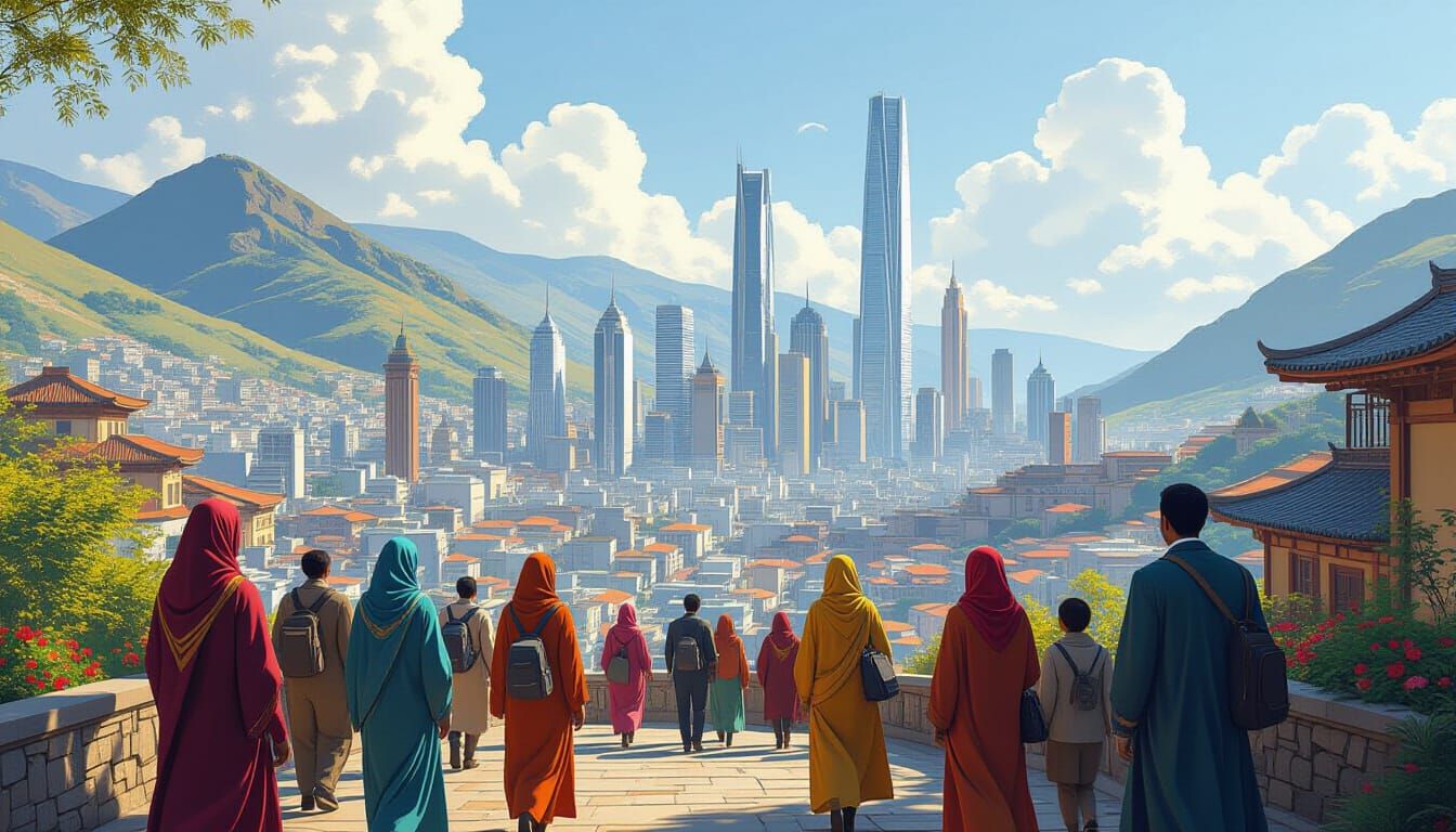 Diverse Cityscape in Futuristic and Traditional Style