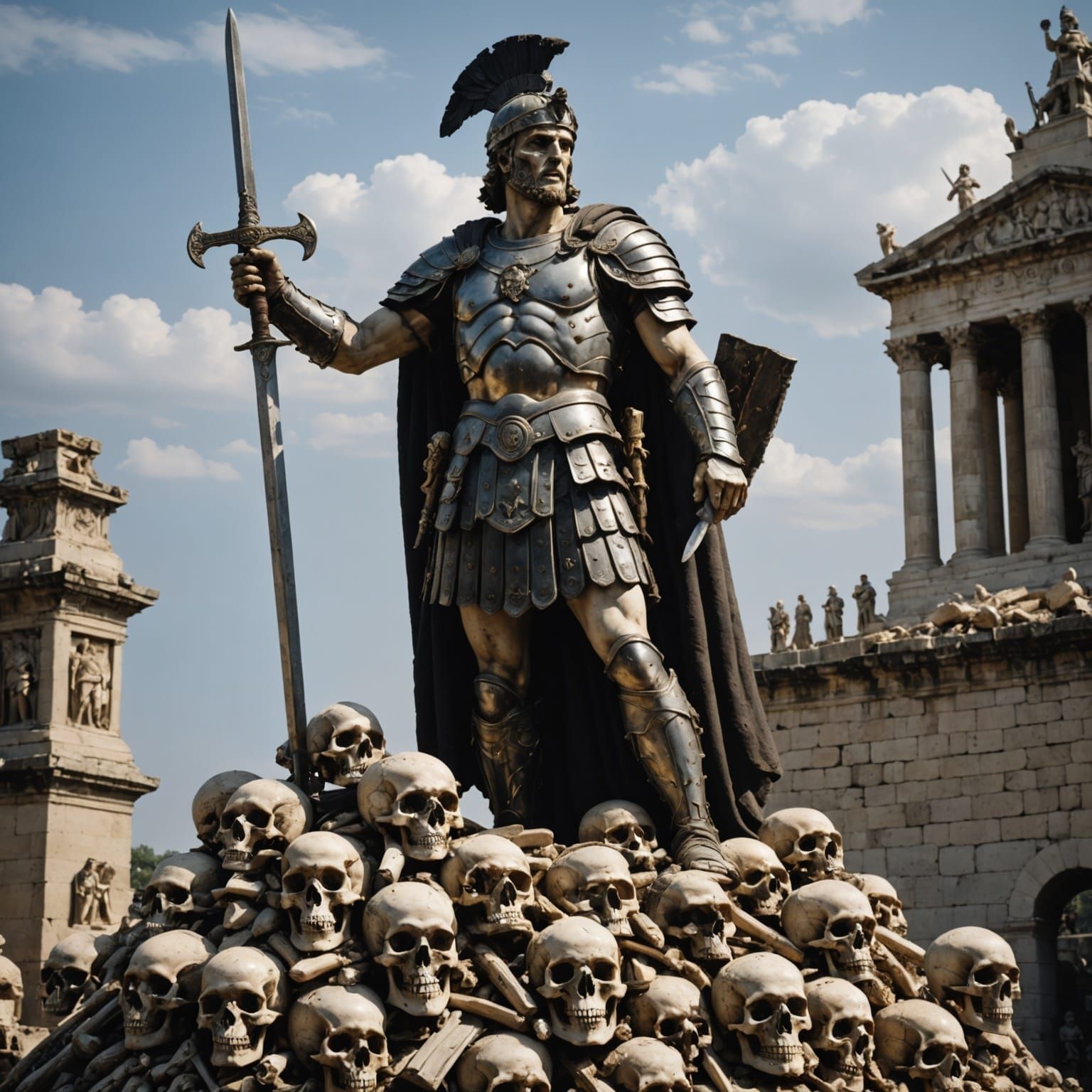 Roman Warrior Statue on Bone Mound: Fantasy Art