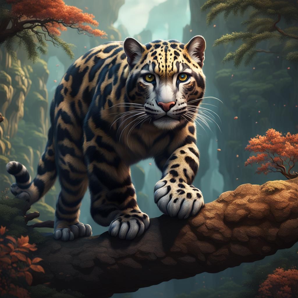 Detailed Matte Painting of Sunda Clouded Leopard