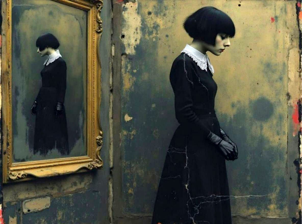 Goth Girl Portrait in Gilded Frame Mirror