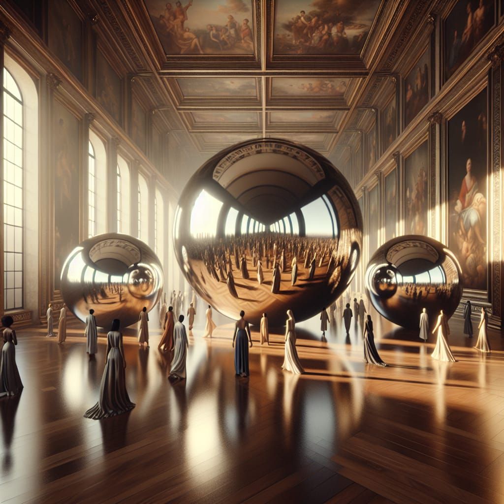 Elegant Room with Reflective Spheres and Models