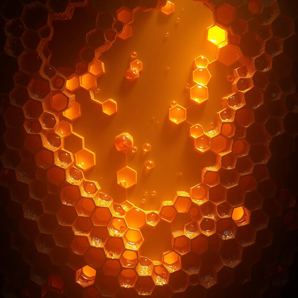 Golden Honeycomb Cells in Mystical Realism Style