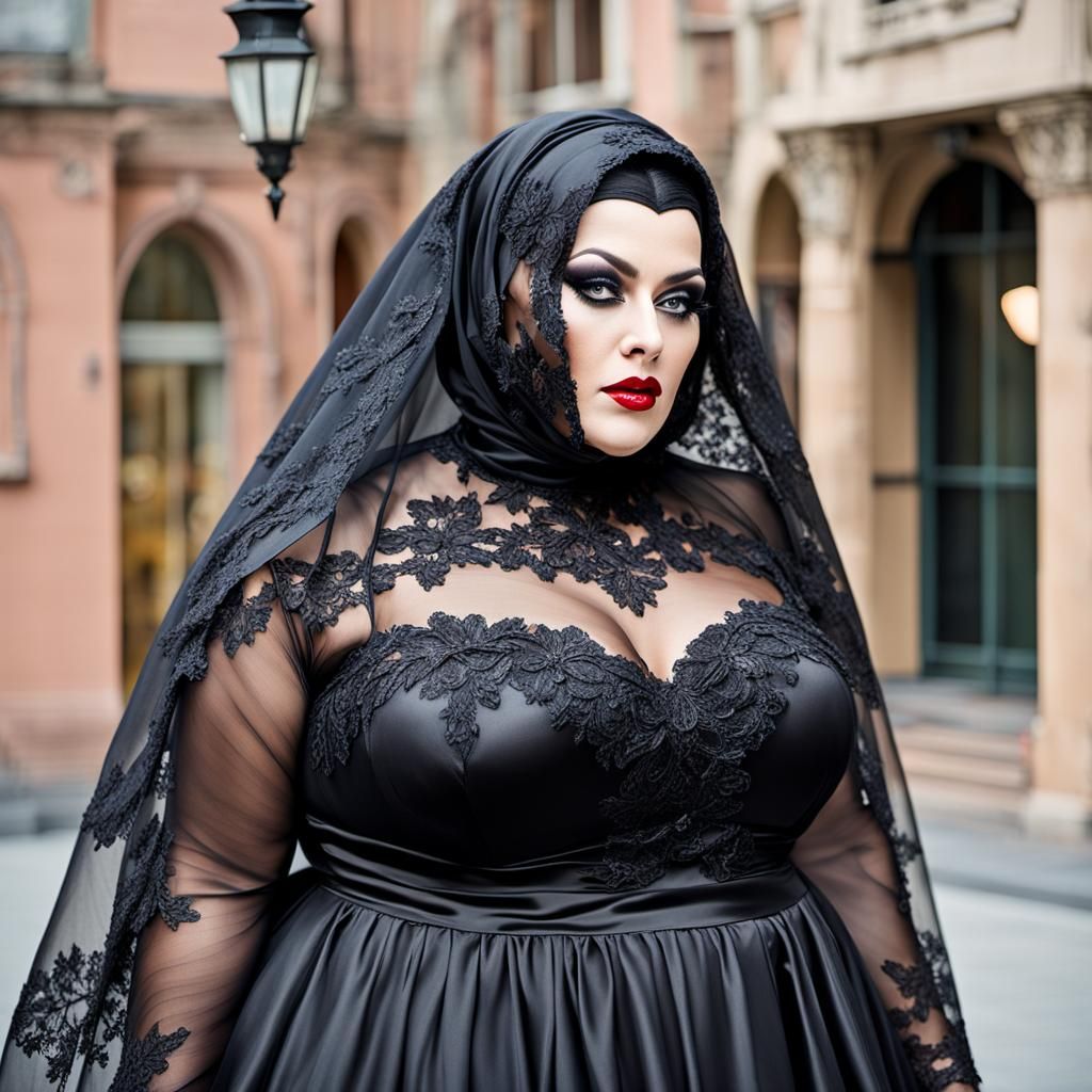 Funereal Black Ball Gown with Full Face Veil