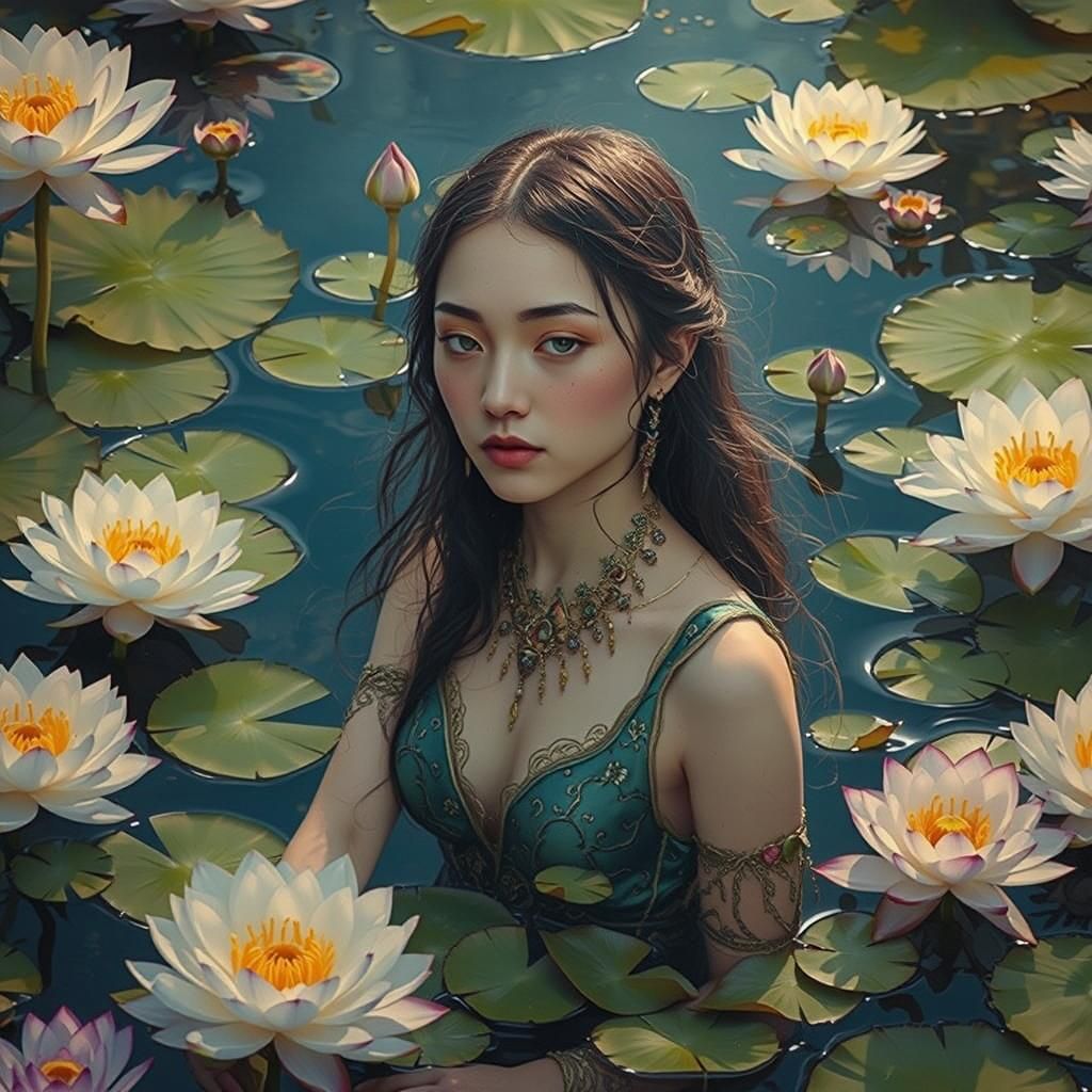 Mystical Mavka in Lotus Flowers: Cinematic Film Still