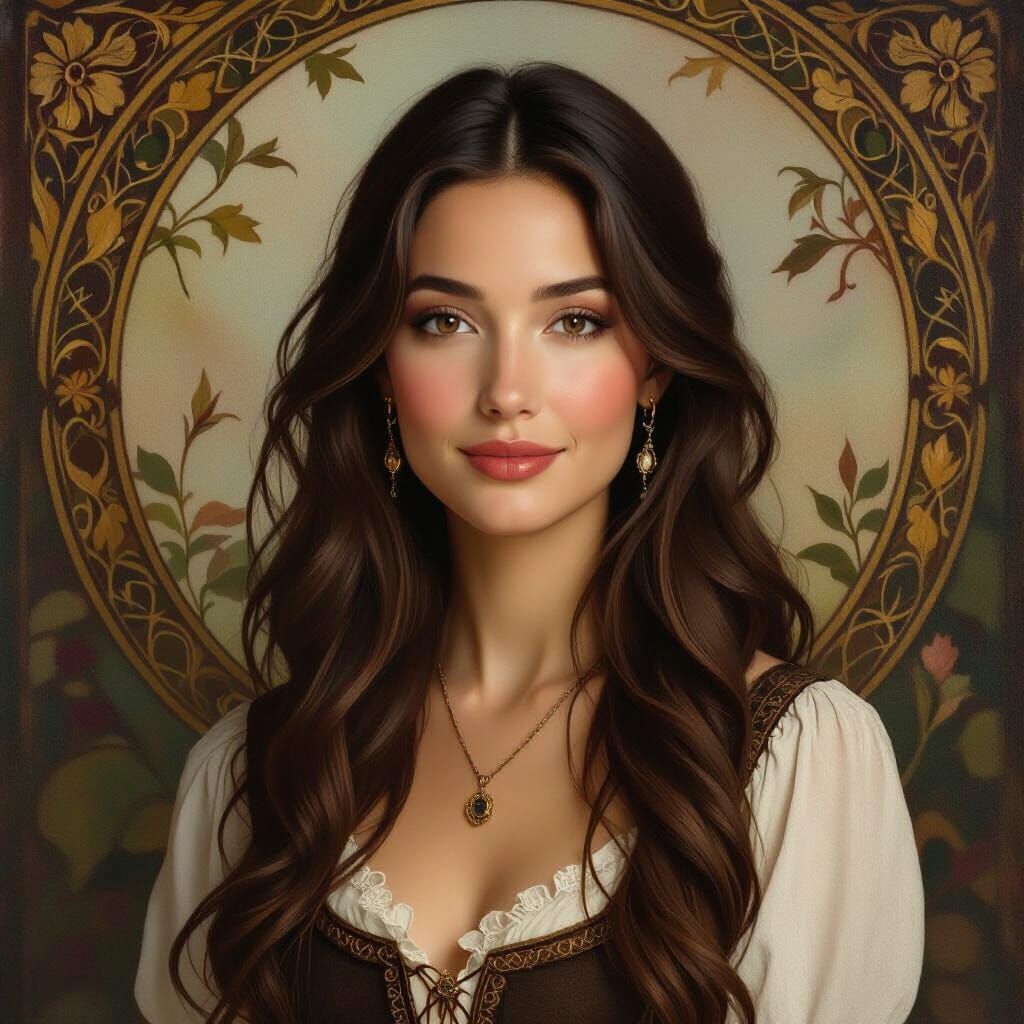 Pre-Raphaelite Style Portrait of a Happy Woman