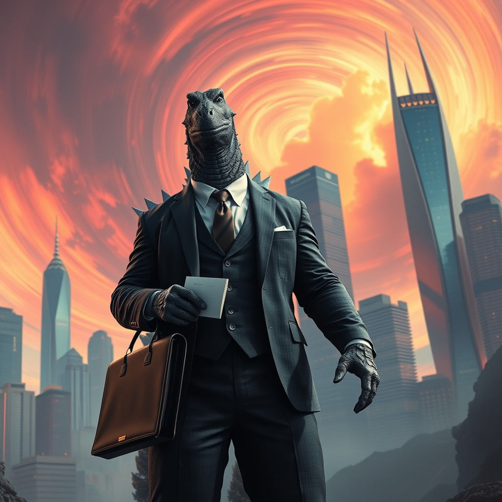 Godzilla Job Application in Hyper-Realistic Matte Painting