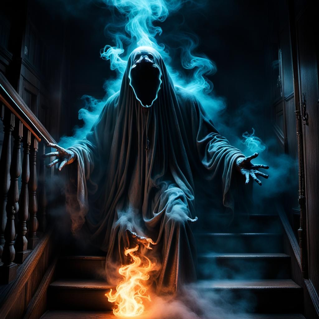 Neon Smoke Ghost Descending Staircase
