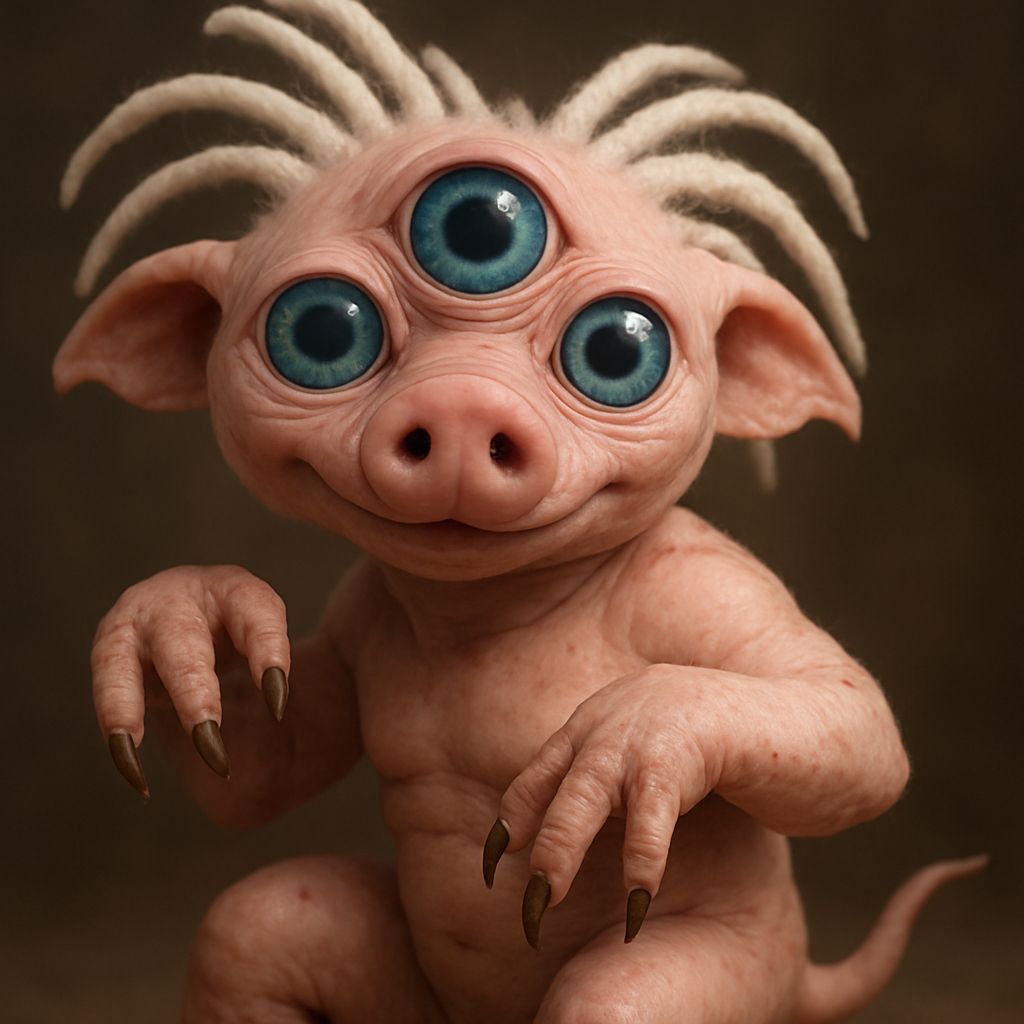 Photorealistic Pink Alien Creature with Blue Eyes