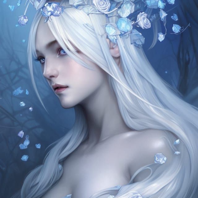 Ice Princess on Throne with White Roses