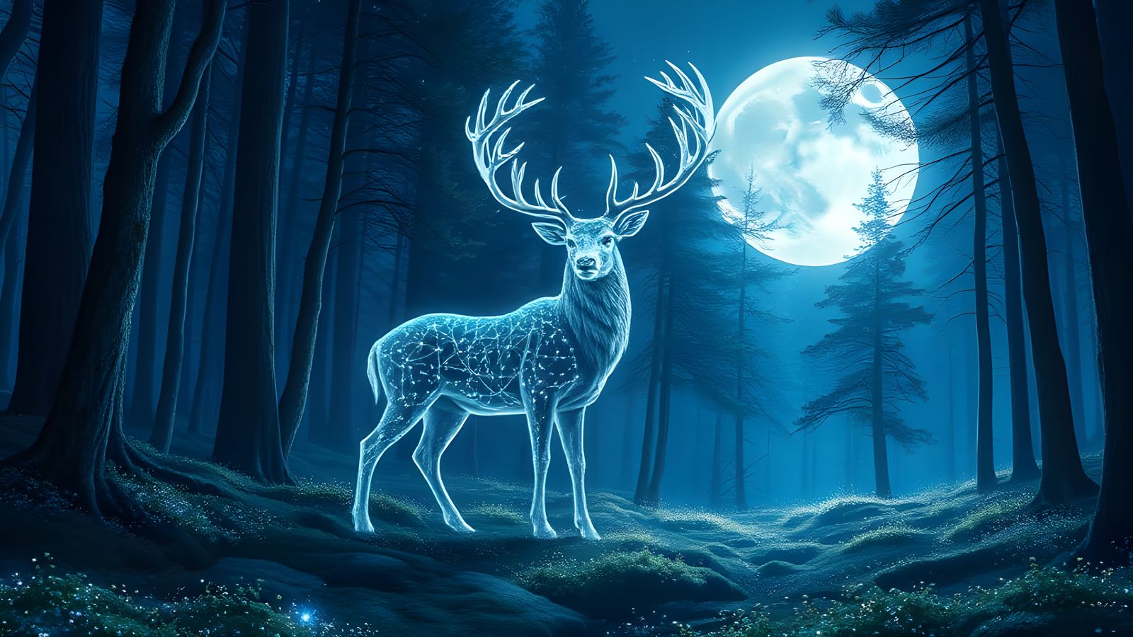 Starlight Stag in Moonlit Forest