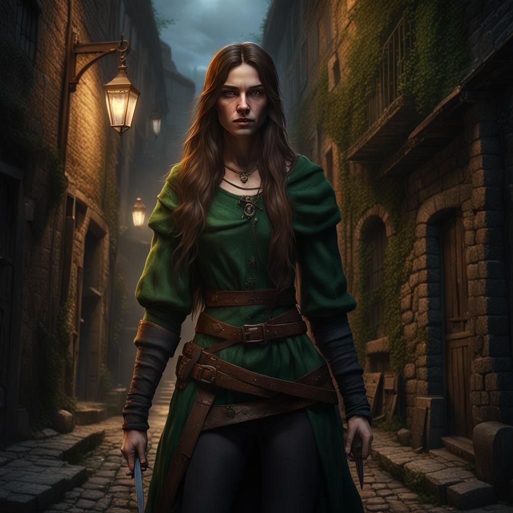 Medieval Thief in Dark Alley, Hyperdetailed Digital Art
