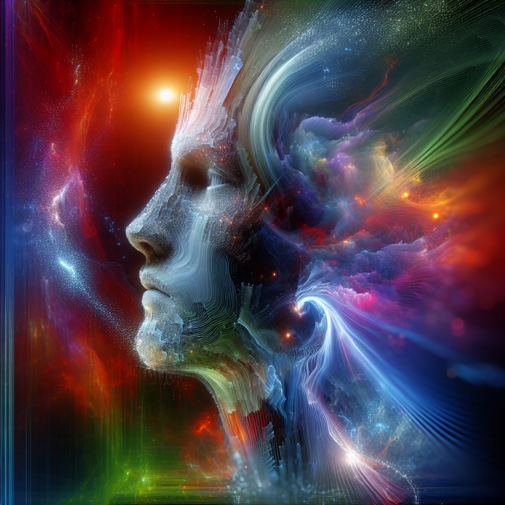 Holographic Face in Splash Art Style