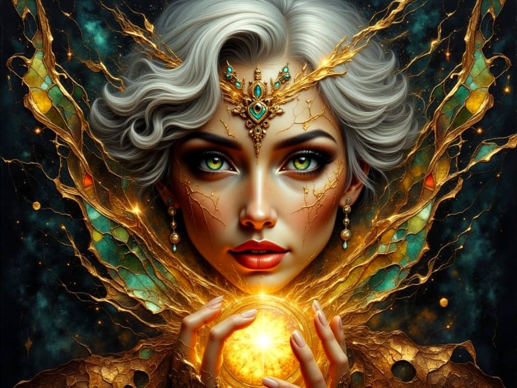 Woman with Glowing Orb in Art Nouveau Style