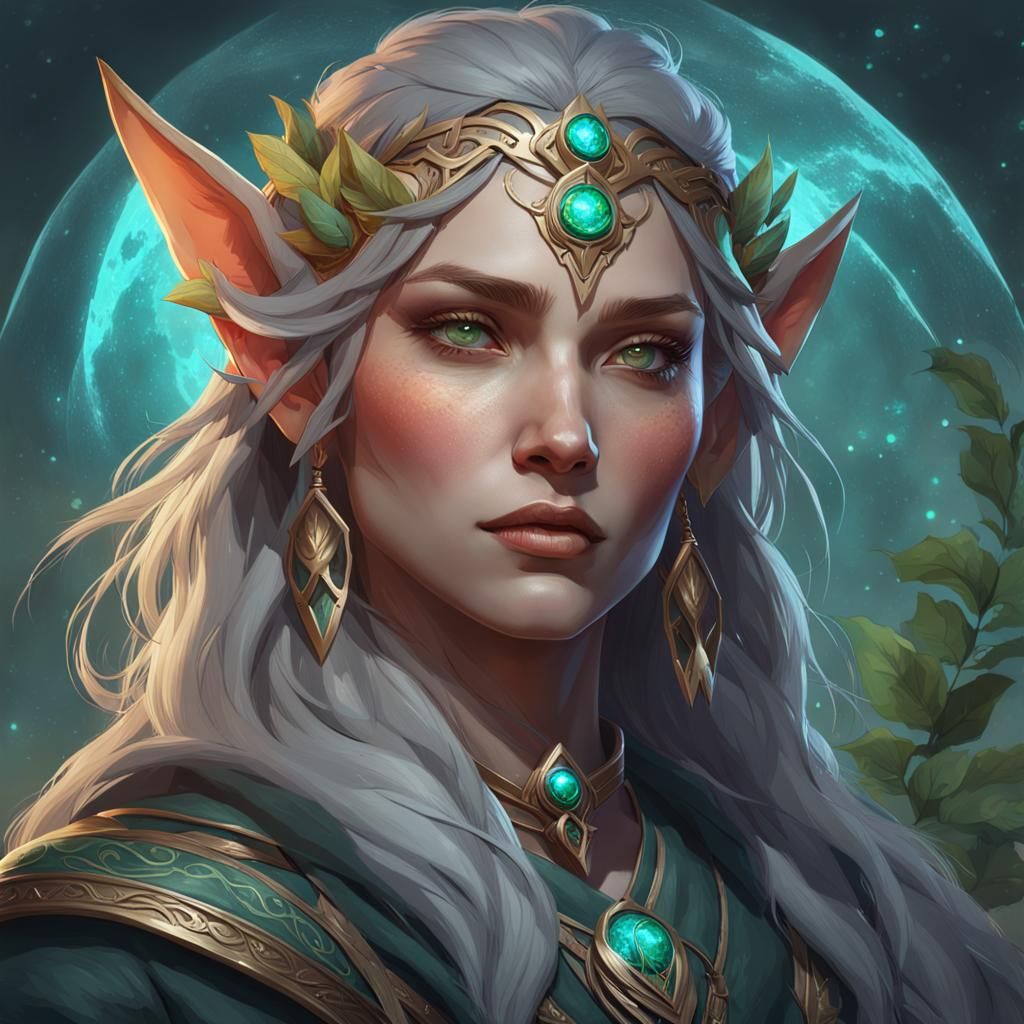 Detailed Elf Druid Portrait in Digital Art Style